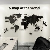 Wereldkaart Wanddecoratie | 3D Muursticker | Zwart