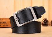 100% echt lederen riem - Zwarte leren riem heren 110 cm - Robuuste zilveren gesp - 3,8 cm breed