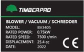 TIMBERPRO -  Bladblazer - Benzine - Met zuig en versnipperfunctie - Blaassnelheid 225 km/h - Opvangzak 45 l