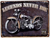 2D Metalen wandbord "Legends Never Die" 33x25cm