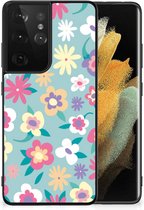 GSM Hoesje met Tekst Geschikt voor Samsung Galaxy S21 Ultra Leuk TPU Back Case met Zwarte rand Flower Power