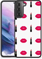 Silicone Hoesje Geschikt voor Geschikt voor Samsung Galaxy S21 Plus Telefoon Hoesje met Zwarte rand Lipstick Kiss