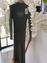 Gebreide jurk met open halslijn voor dames - Wikkeljurk - Lange jurken - Casual jurk met lange mouwen - Een Maat 38 tot 44 - Groen