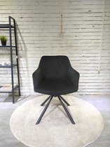HTfurniture-Hauge Dining Chair-180 Degree Rotation-Black Velvet-With Armrests-Oval Black Legs