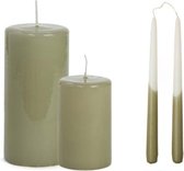 Luxe Kaarsen Rustik Lys - 3 Kaarsen - Grote Groene Hoogglans Stompkaarsen - Dipped Tweeling Dinerkaarsen - Eucalyptus Groen - 104 Branduren
