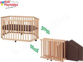 TiSsi® Babybox Inklapbaar met In hoogte Verstelbare Bodem Blanke lak - inklapbare box 6 hoekig - Kinderbox - Baby-box Met Wielen