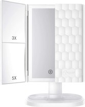 BESTOPE - Driebladige Make-Up Spiegel - 3 kleurenverlichtingsmodi  - 72 LEDs Touchscreen -  Instelbare Helderheid -  360 Graden Rotatie