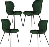 Velvet Stoelen set van 4 stuks - Groen velours - Industrieel - Design - Eetkamerstoelen - Eetkamer - Woonkamer - Zonder Armleuning