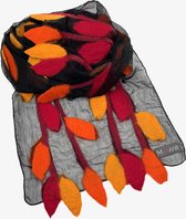 MooiVilt - Dames Sjaal - Blaadjes - Sjaal - Zwart Rood Oranje Geel - 190x30cm - Vilt - Wolvilt - Merinowol - Kledingaccessoire - Winter accessoire - Dameskleding - Handwerk - Handgemaakt - Ne