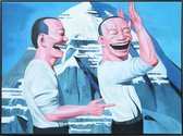 Fine Asianliving Peinture à l'Huile 100% Peinte à la Main 3D avec Effet Relief et Cadre Noir 90x120cm Yue Min Jun Reproduction Deux Hommes Souriants