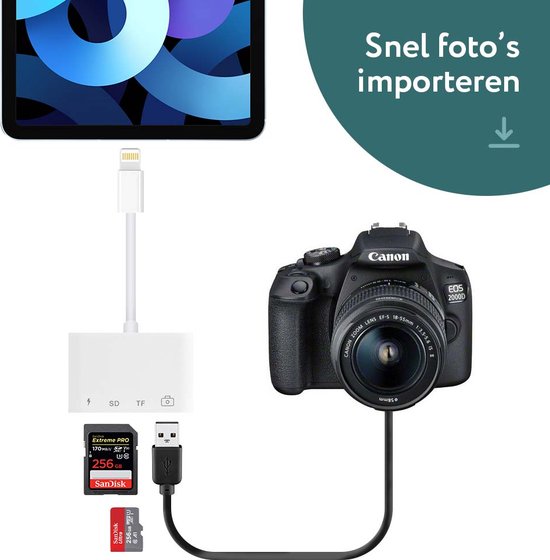 OTG kabel - Lightning naar USB 3.0, SD- en microSD-kaartlezer - geschikt  voor iPad en... | bol.com