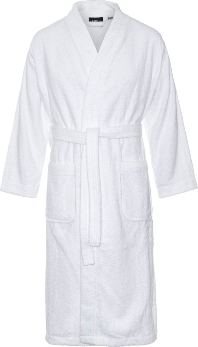 Kimono badstof katoen – lang model – unisex – badjas dames – badjas heren – sauna - wit - S/M