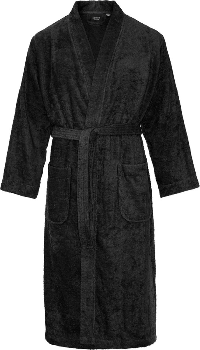Kimono badstof katoen – lang model – unisex – badjas dames – badjas heren – 100% katoen - sauna - zwart - L/XL