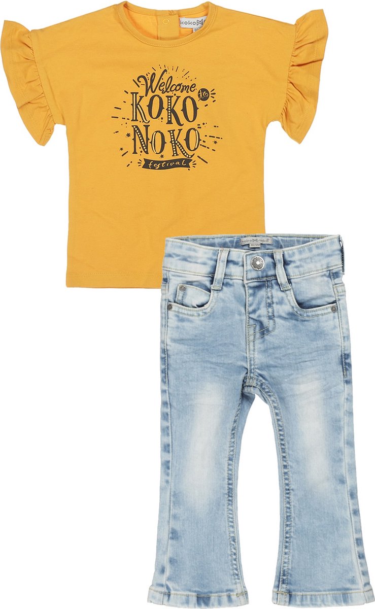 Koko Noko - Kledingset(2delig) - Jeans Flaired - Shirt geel - Maat 104