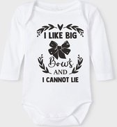 Baby Rompertje met tekst 'I like big bows' |Lange mouw l | wit zwart | maat 50/56 | cadeau | Kraamcadeau | Kraamkado