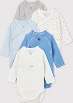 Petit Bateau Set van 5 babybody's in biokatoen Jongens Rompertje - Maat 56