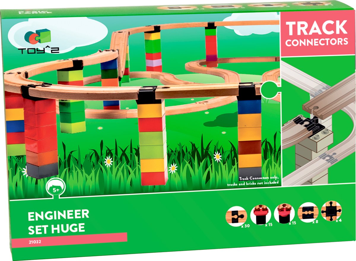 Engineer Set Huge - 70 Brio Duplo Adapters - Treinbaanonderdelen - Houten Treinbaan - geschikt voor LEGO DUPLO©, HUBELINO, BioBuddi, Hape, BRIO©