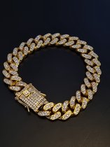 Diamond Boss - Bracelet cubain glacé - 21 cm - Plaqué or