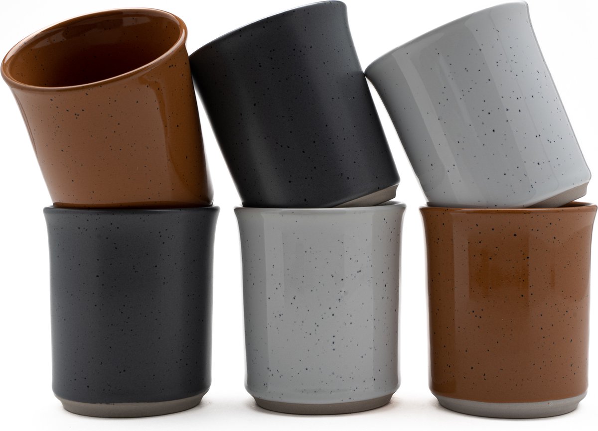 Kade 171 - Koffiekopjes - set van 6 kopjes - 150ML - wit - bruin - grijs - keramiek - hip en trendy