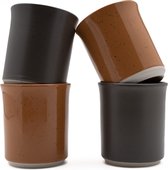 Koffiekopjes - koffiemok - koffiebeker - set van 4 kopjes - 150ML - keramiek - hip en trendy - kado voor hem & haar - donkergrijs/antraciet - bruin/congac