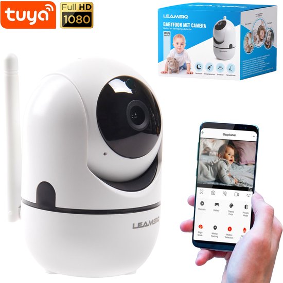 Product: Full HD Wifi Babyfoon met Camera - Met App - Camera Beveiliging - 1290P - Automatisch Volgen - Geluid en Bewegingsdetectie - 4G/5G - Spraakfunctie - Nachtvisie - Wit, van het merk LeamsiQ