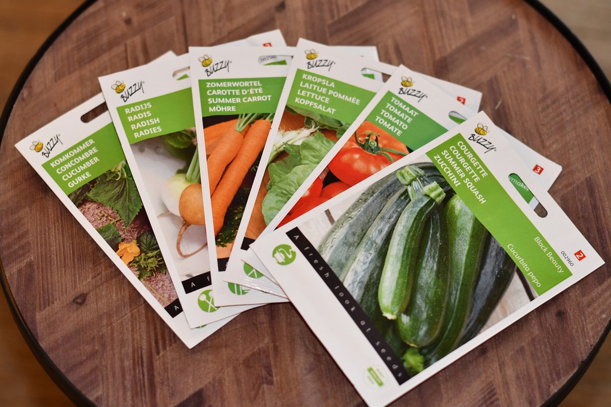 Groentezaden Assortiment Voor De Moestuin - Zomergroente - Wortels - Komkommer - Tomaten - Sla - Courgette - Radijs