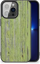 Smartphone Hoesje iPhone 13 Pro Cover Case met Zwarte rand Green Wood