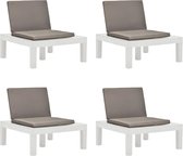 Decoways - Loungestoelen 4 stuks met kussens kunststof wit