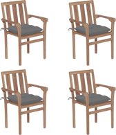Decoways - Tuinstoelen stapelbaar 4 stuks met kussens massief teakhout