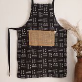 MASHONA handgemaakte Afrikaanse print schort met jute zak detail gemaakt van 100% Bogolan Mudcloth Geïnspireerde Stof