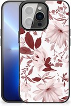 GSM Hoesje iPhone 13 Pro Max Silicone Back Case met Zwarte rand Watercolor Flowers