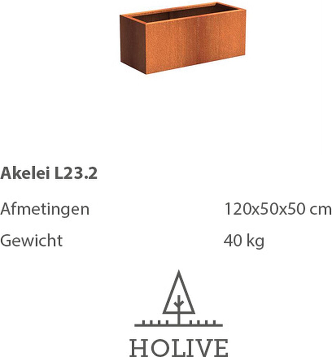 Cortenstaal Akelei L23.2 Rechthoek 120x50x50 cm. Plantenbak