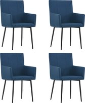 Decoways - Eetkamerstoelen 4 st met armleuningen stof blauw