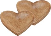 Set van 2x stuks serveerplanken/dienbladen hart hout 20 cm - Hart dienbladenen van mangohout - Plankenjes voor hapjes en kaarsen