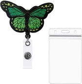 Porte badge avec cordon 60 cm - porte carte - clip - dérouleur - papillon vert