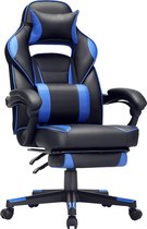WoonWerkInterieur - Bureaustoel - Gamestoel - Racestoel- Ligstoel - Gamingchair - Grijs/Zwart - Rugkussen - Nekkussen - Synthetisch leer