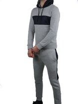 Heren sport set - mannen joggingspak - grijs/zwart  tracksuit - slim fit - maat L -  valentijnsdag - valentijnscadeau