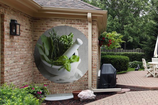 Cercle de jardin Les herbes fraîches dans un mortier - 150x150 cm - Poster de jardin rond - Extérieur