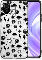 Silicone Back Cover Xiaomi 11 Lite 5G NE | Mi 11 Lite Telefoonhoesje met Zwarte rand Silver Punk