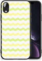 GSM Hoesje Geschikt voor iPhone XR Siliconen Back Cover met Zwarte rand Waves Yellow