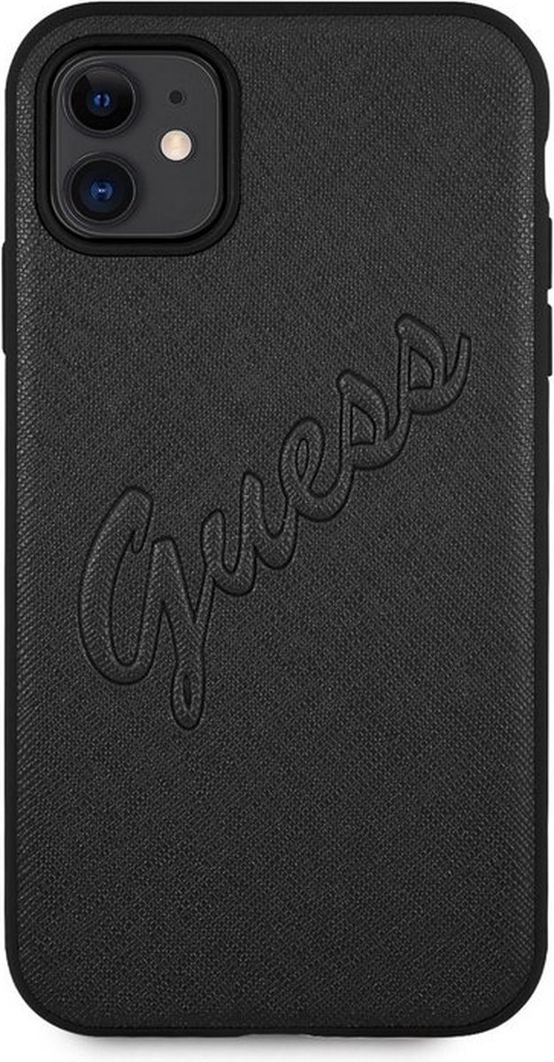 Guess Saffiano Vintage Back Case - Geschikt voor Apple iPhone 11 (6.1") - Zwart