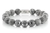 Aurum Brothers - Premium Mat Picasso Jasper, 12mm, Zilver, Handgemaakte Heren Kralenarmband - 17.8 cm polsmaat