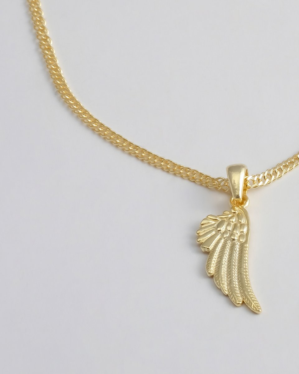 2bs jewelry angel wing, 925 zilveren dames ketting, 14k gold plated, handmade, ketting met hanger
