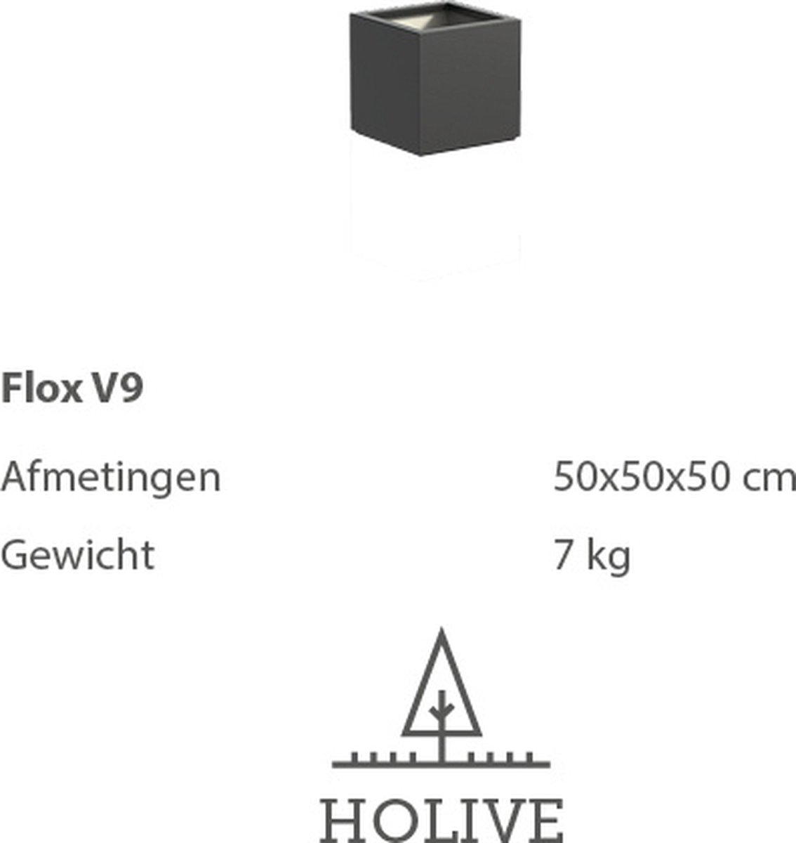 Polyester Flox V9 Vierkant 50x50x50 cm. Plantenbak