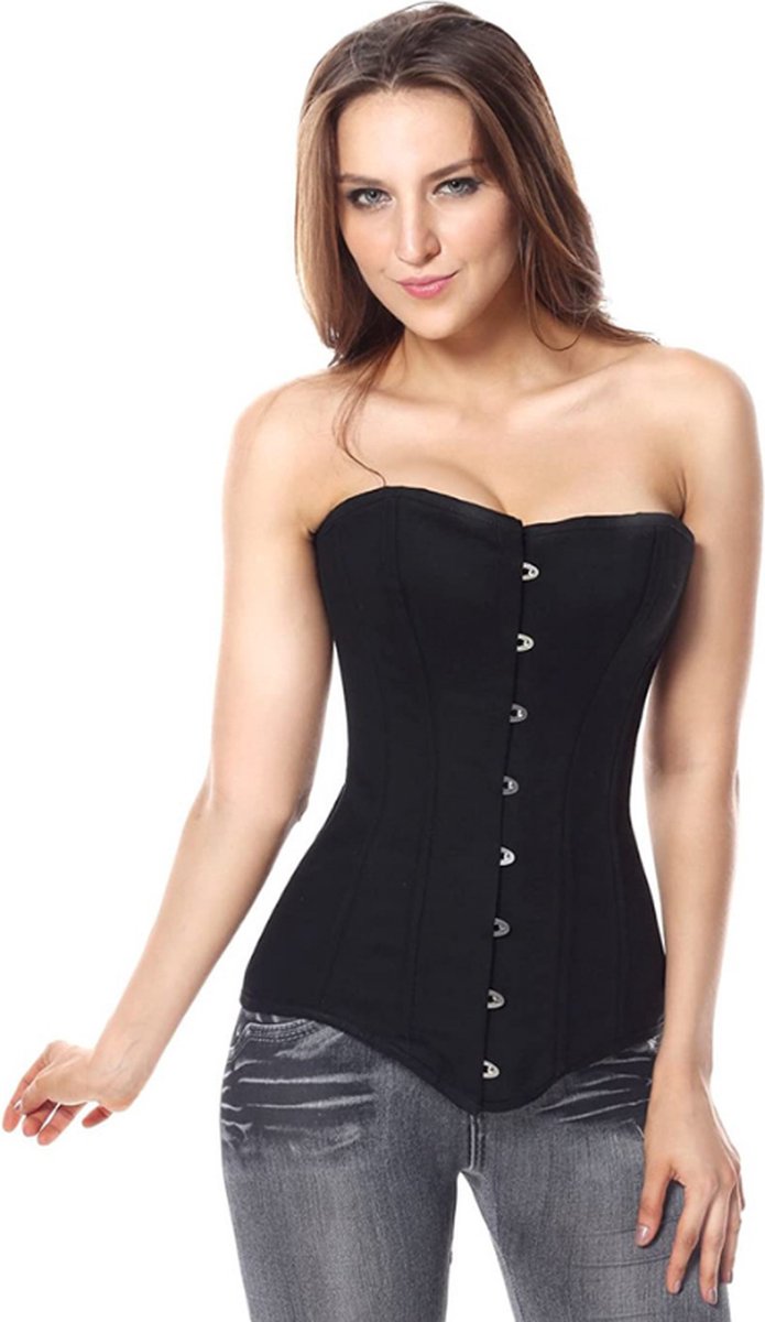 Goedkoopste Zwart korset model extra lang met haaksluiting en 12 baleinen | Maat 46 | Sexy Korsetten