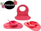 Timilon Kinderbord - Baby Serviesset - Met Lepels - Met Slabber - 2 Borden - Roze