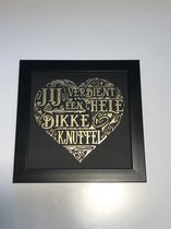 Tekstbord / Wandbord / Dikke knuffel / Verjaardag / Cadeau / Woondecoratie / Zwart / Fotolijst