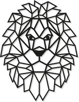 Geometrische - wanddecoratie - dieren - leeuw – Laser gesneden 3 mm – Zwart- 60 cm