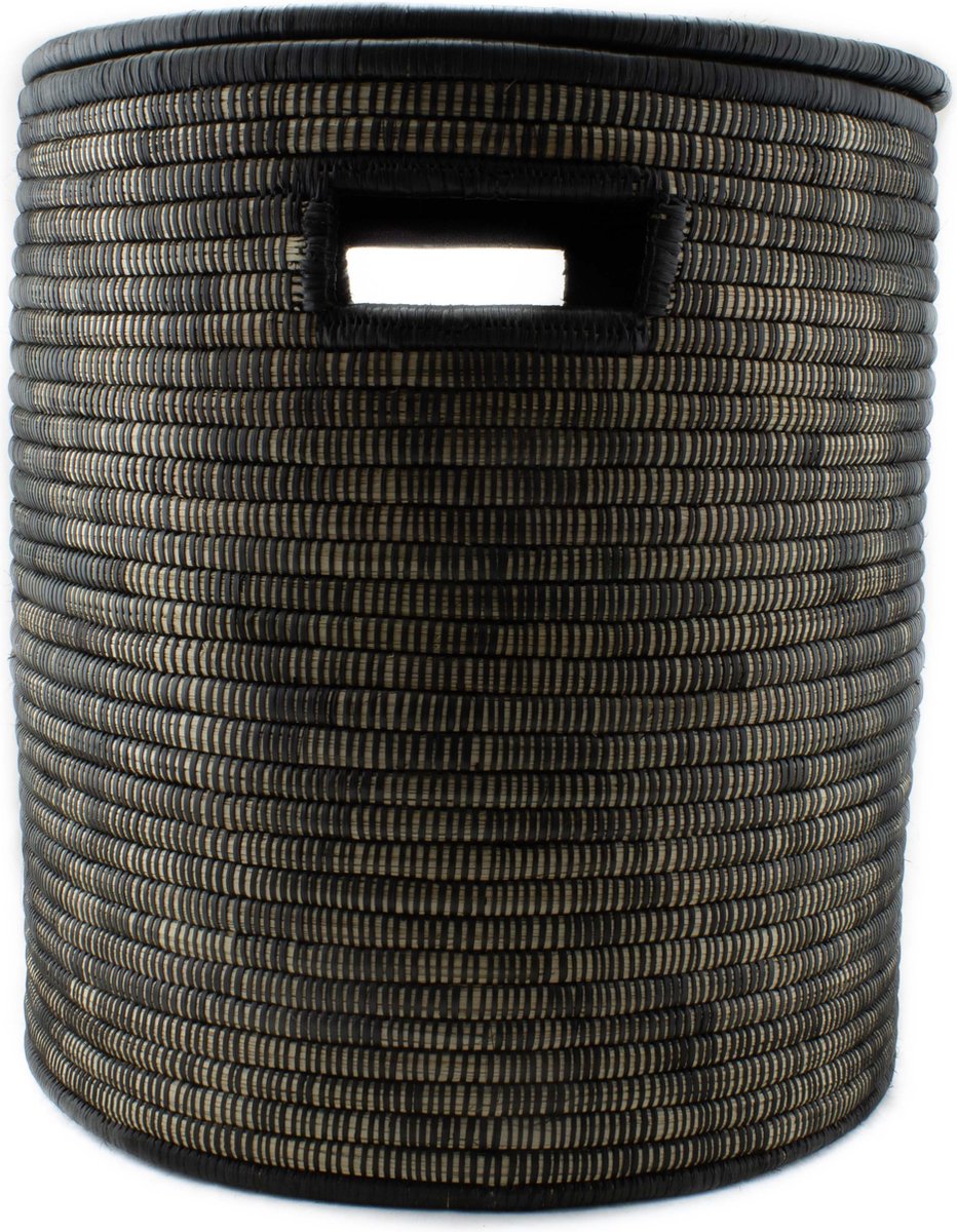Palmblad mand met deksel zwart H38xD35cm - small