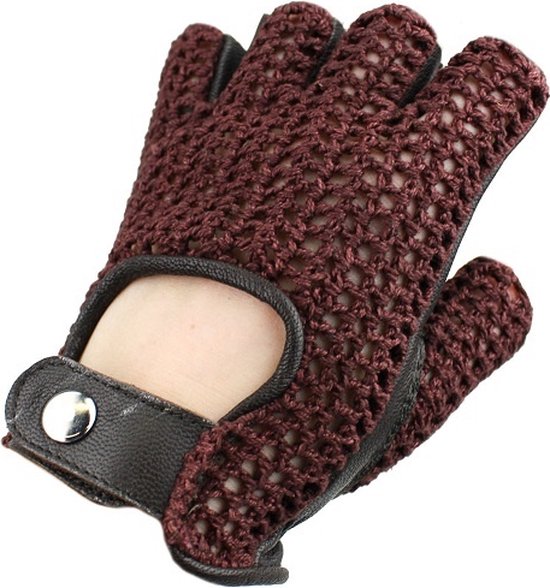 vintage gants en cuir crochet sans doigts brun noir | taille XL